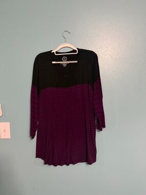 Women's Long Sleeve Colorblock Stripe Tee - Black & Purple